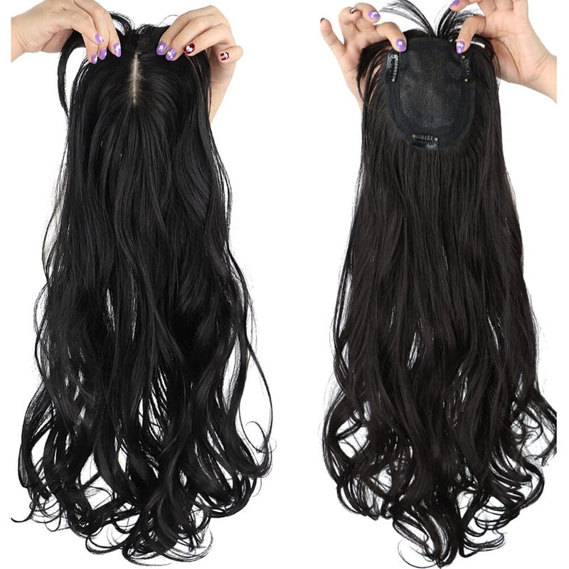 LesafeV 50cm Long Seamless Nature Look Clip in Hairpiece with Side-Fringe Extension Forehead Topper for Women with Thinning Hair Wavy Black - Image 1